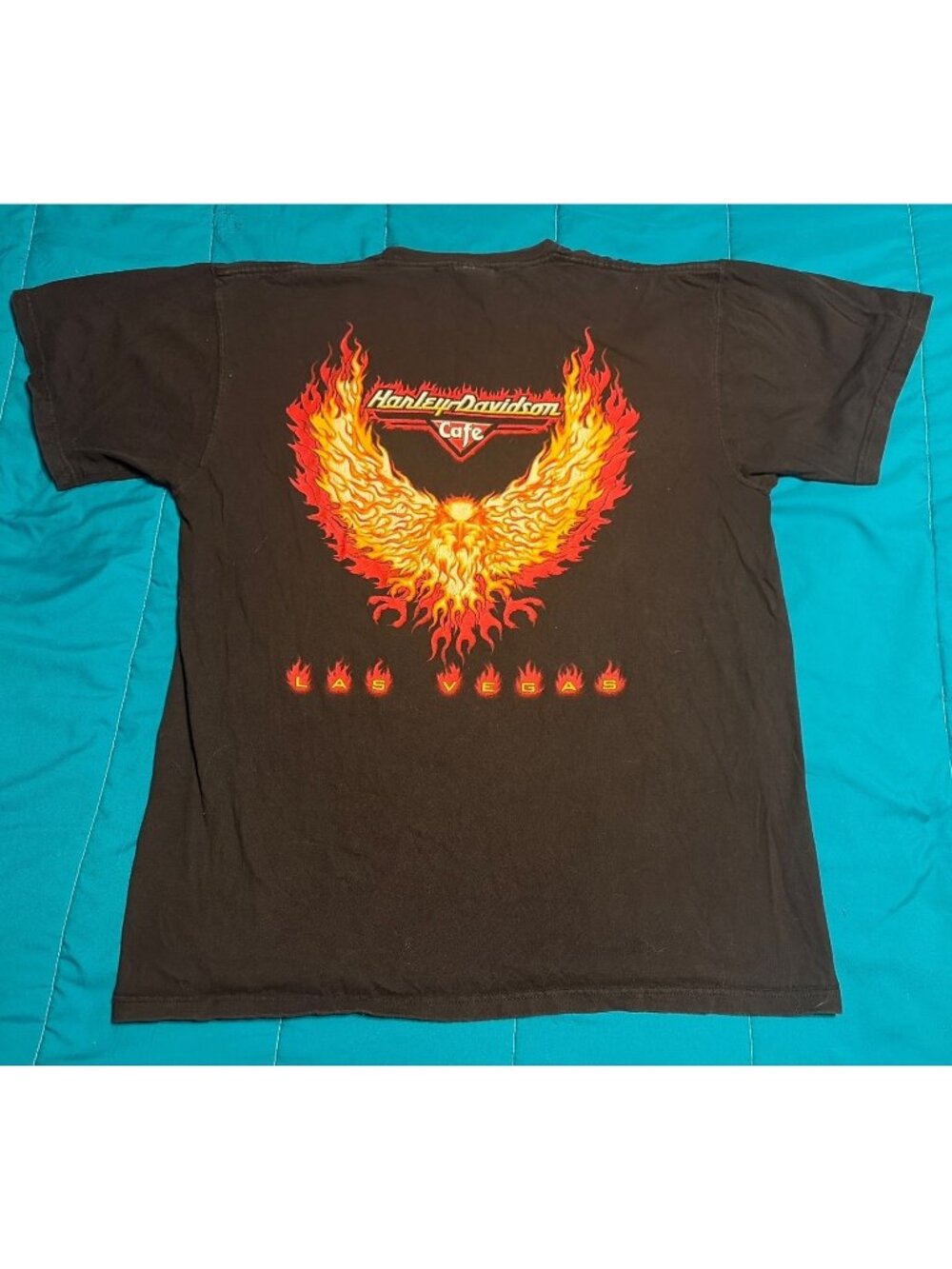VTG Harley-Davidson Cafe Las Vegas Black Graphic T-Shirt XL Flame Phoenix Design